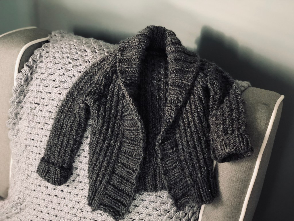 Grey handmade knitted Oxbow Cardigan for toddler